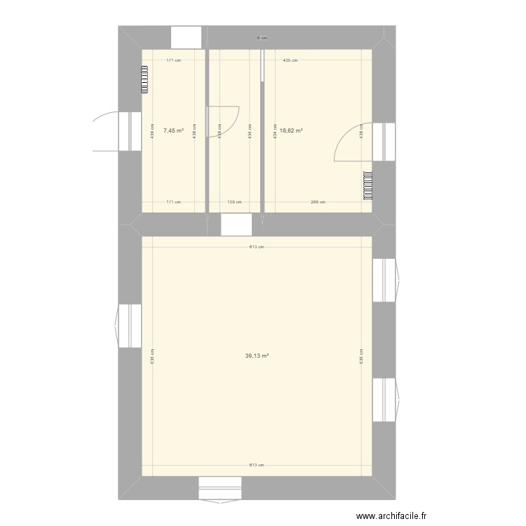 Partie nuit beaumont actuelle. Plan de 3 pièces et 65 m2