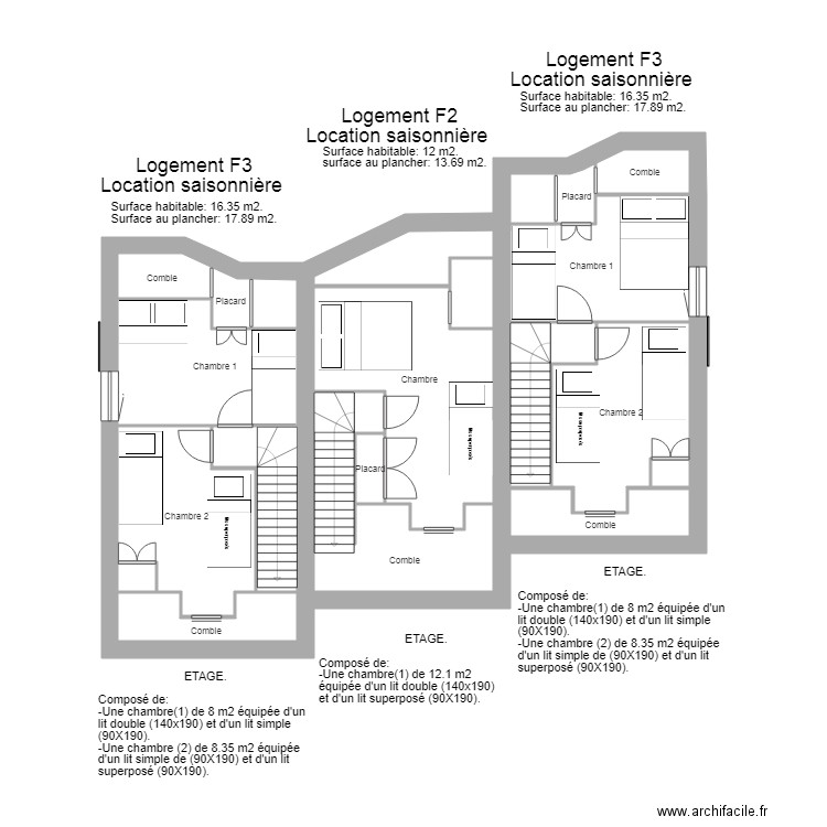 Bloc 4 logements saisonniers meublés. Plan de 0 pièce et 0 m2