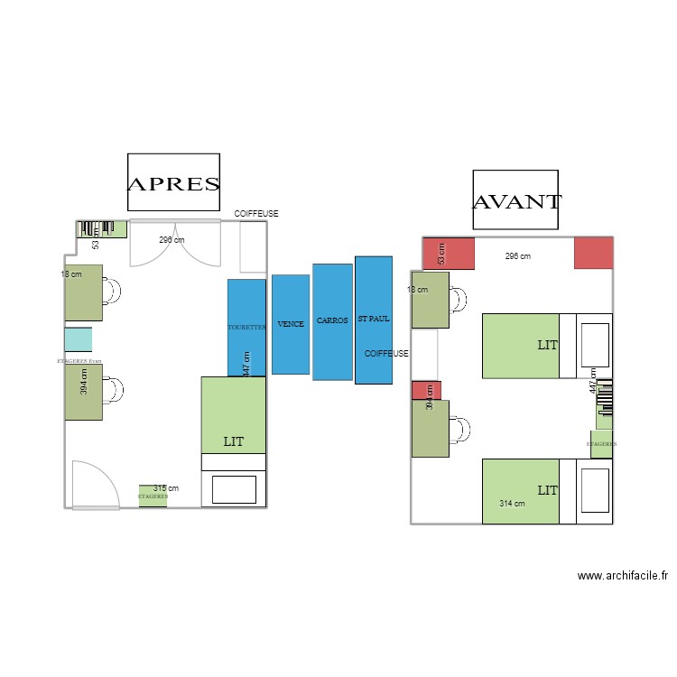 chambre 2. Plan de 2 pièces et 28 m2