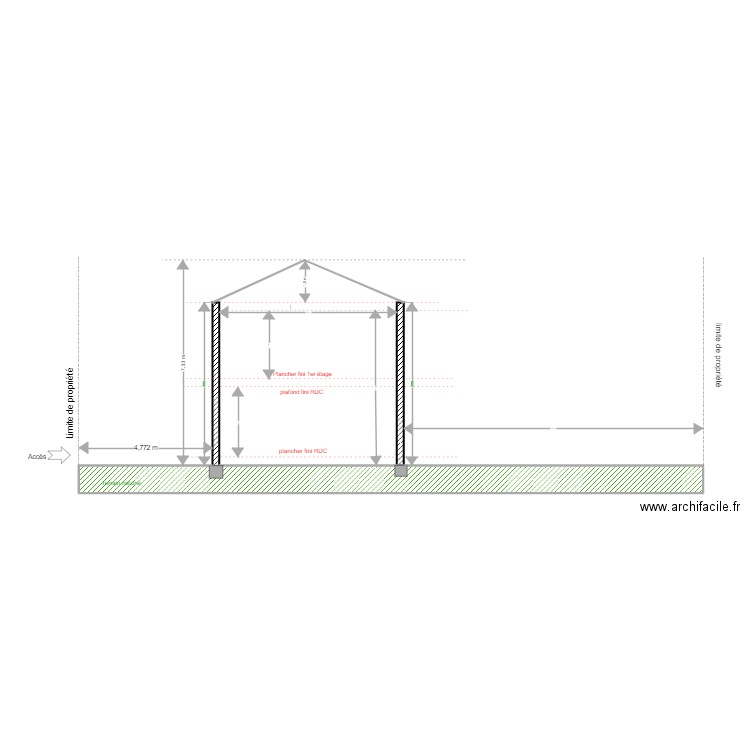 COUPE AA 1. Plan de 1 pièce et 22 m2