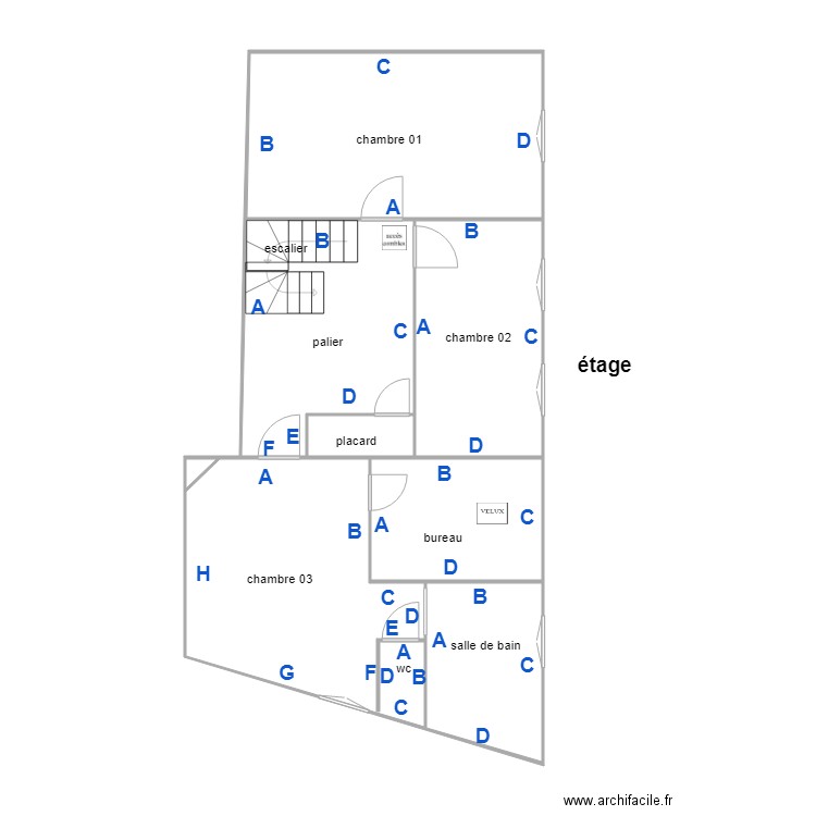 devaud étage PB. Plan de 8 pièces et 76 m2