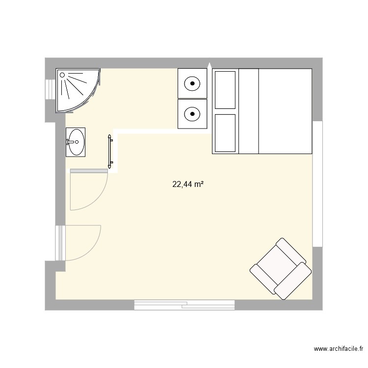 extension 2. Plan de 1 pièce et 22 m2