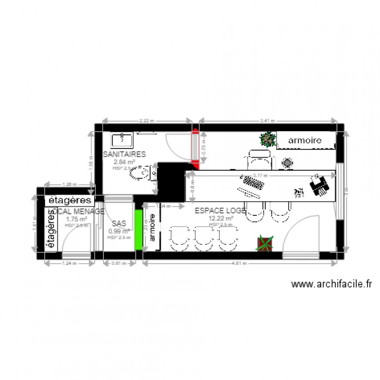 PROJET LOGE CHENNEVIERES AMENAGEMENT 3 AVEC LOCAL MENAGE. Plan de 0 pièce et 0 m2