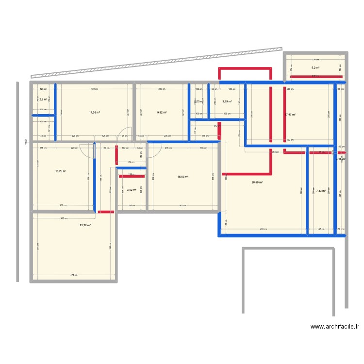 Plan deux. Plan de 14 pièces et 155 m2