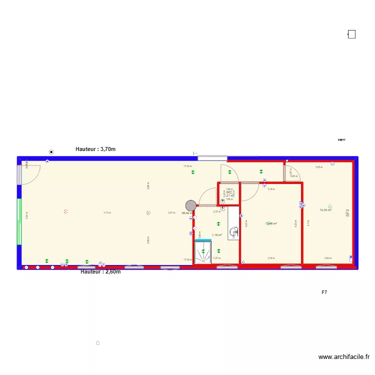 Implantation pi&egrave;ces V3. Plan de 