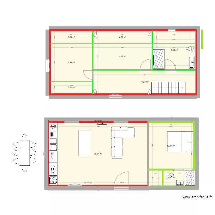 etage. Plan de 11  et 107 m²