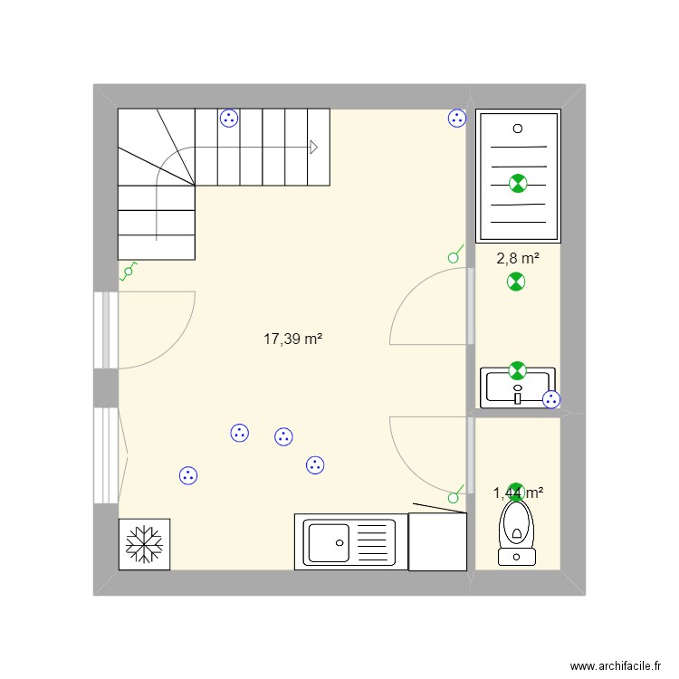 Saisy. Plan de 3 pièces et 22 m2