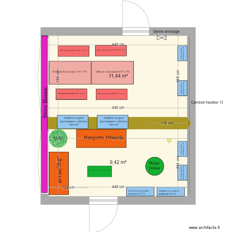 Projet terrasse 13M. Plan de 2 pièces et 21 m2