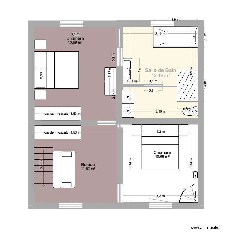 HABAY ETAGE. Plan de 4 pièces et 49 m2