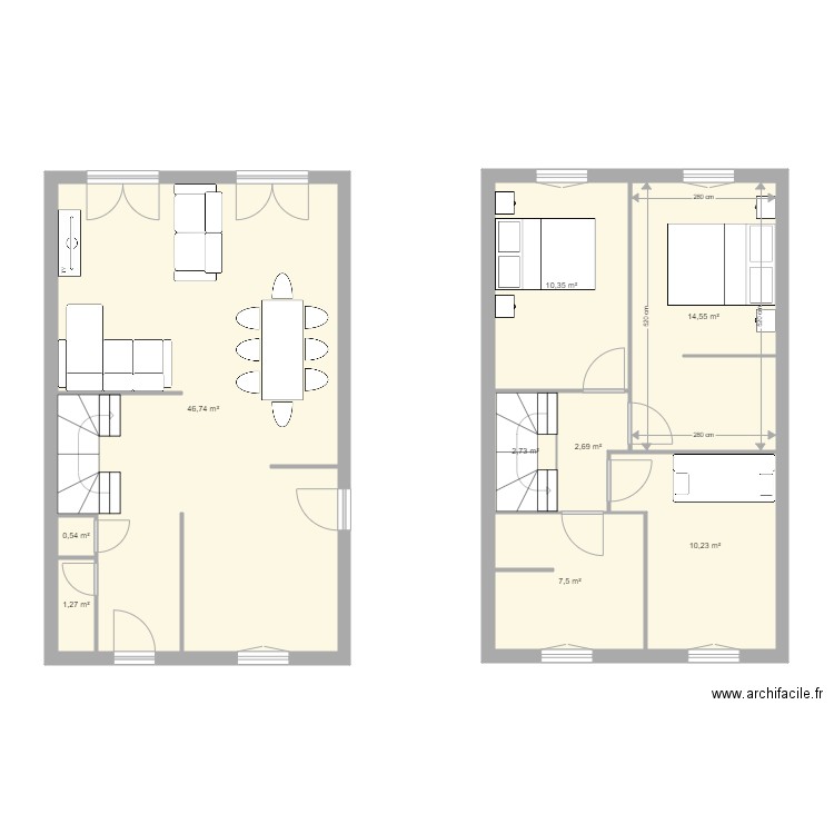 Maison Orvault projet meublé. Plan de 9 pièces et 97 m2