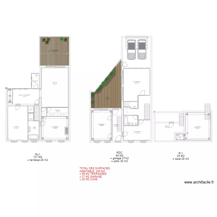 PELLEPORT agencement 4 chambres V1. Plan de 