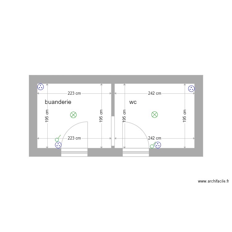 buanderie wc m bisson. Plan de 2 pièces et 9 m2