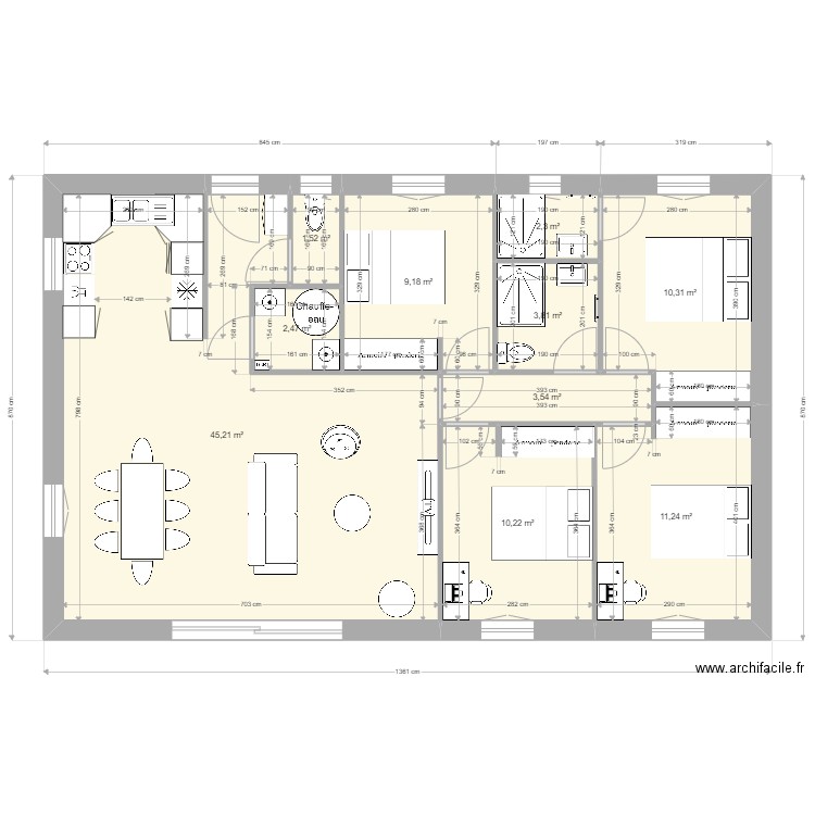 plan adapté maison manon V2.1. Plan de 10 pièces et 100 m2