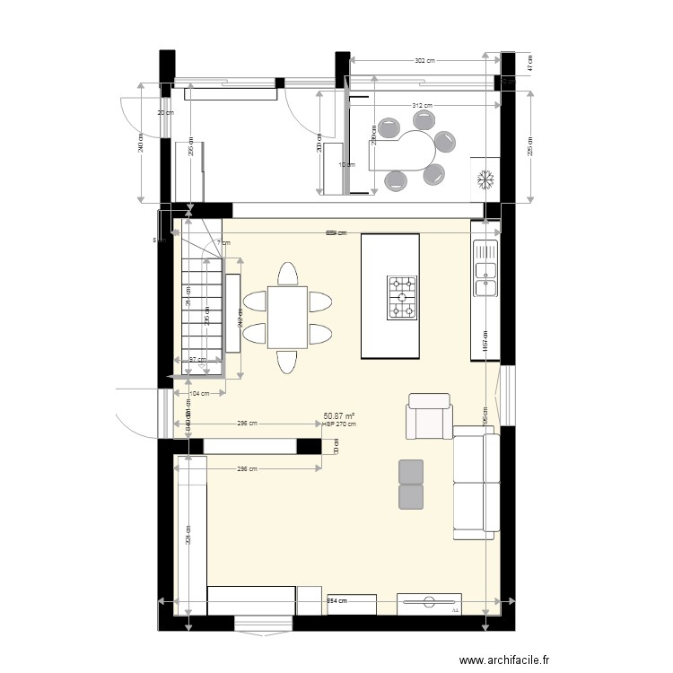 Salon Séjour cuisine V2. Plan de 0 pièce et 0 m2