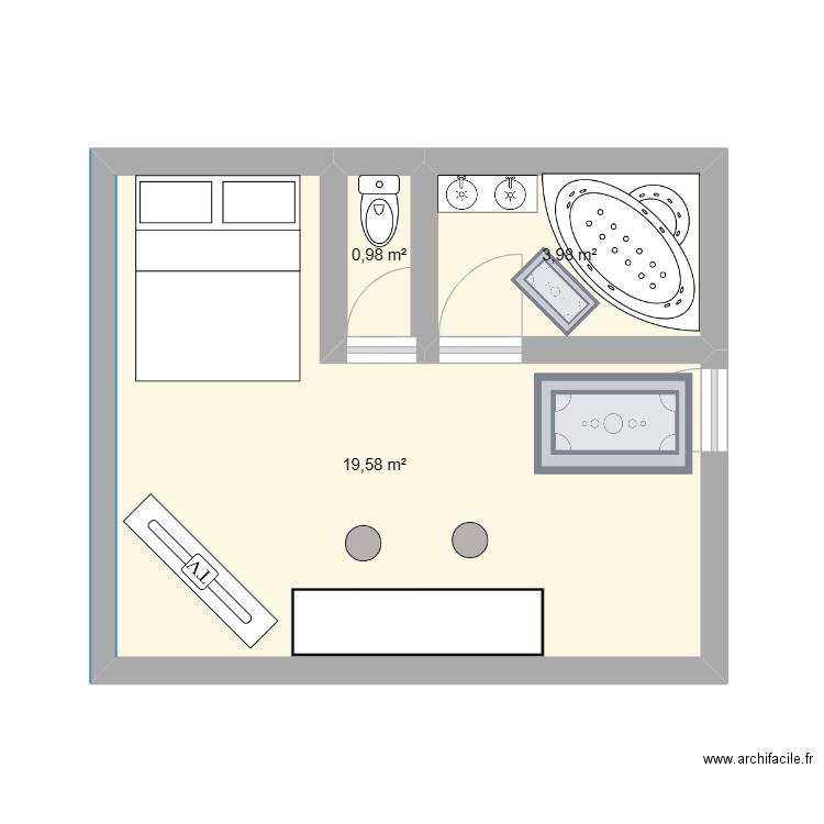 plan chambre . Plan de 3 pièces et 25 m2