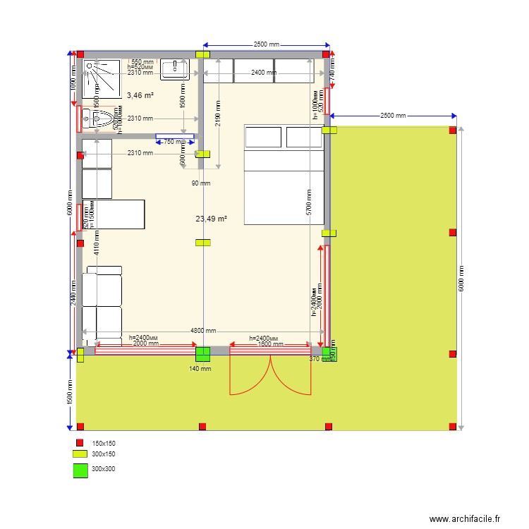 krum2 svai. Plan de 3 pièces et 47 m2