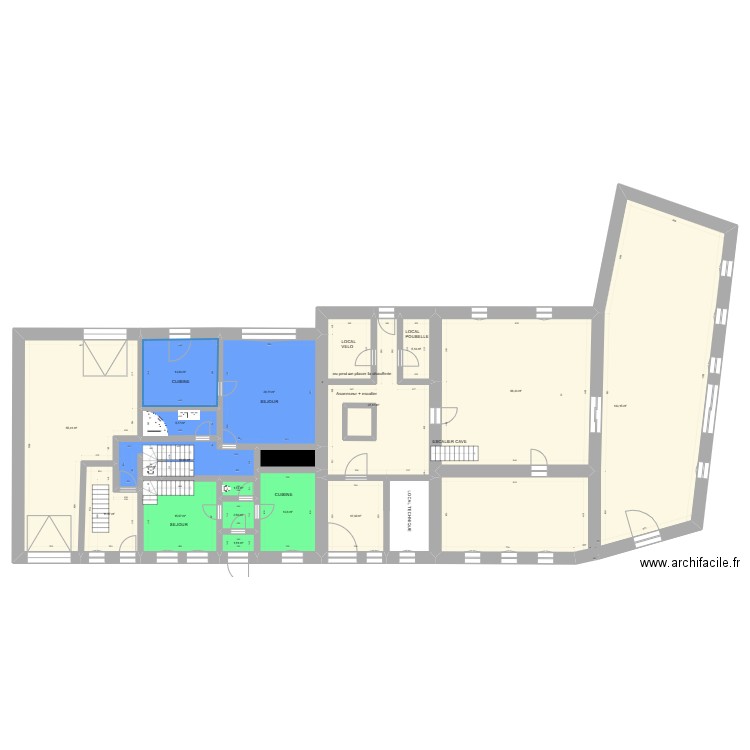 Mussy la ville niveau 0 version1. Plan de 19 pièces et 430 m2