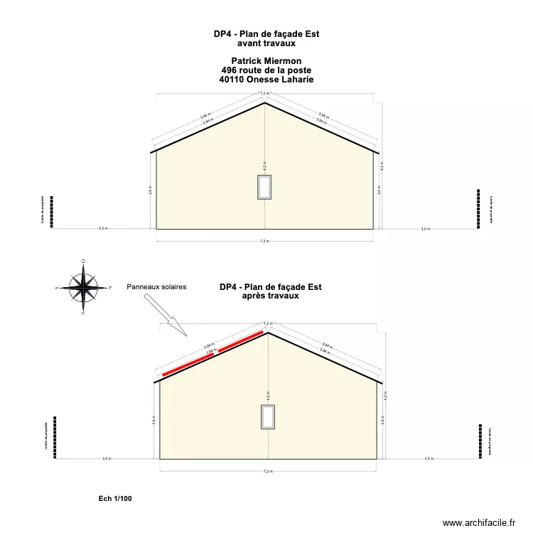DP4 - Plan de façade Est Onesse. Plan de DP4 - Plan de façade Est Onesse. Plan de