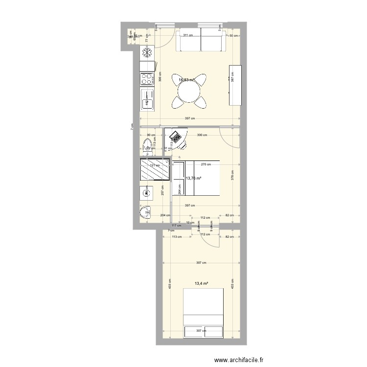 EXEMPLE GARAGE  AMENAGER  STN. Plan de 3 pièces et 44 m2