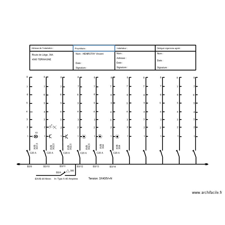 Schéma unifilaire 2 TD B3. Plan de 8 pièces et 15 m2