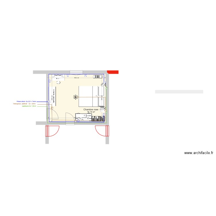 Chambre rose Electricité. Plan de 0 pièce et 0 m2