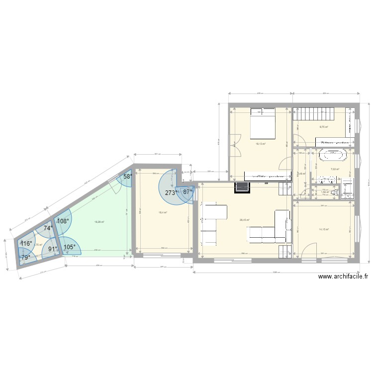 Plan Maison Haut Travail. Plan de 10 pièces et 124 m2