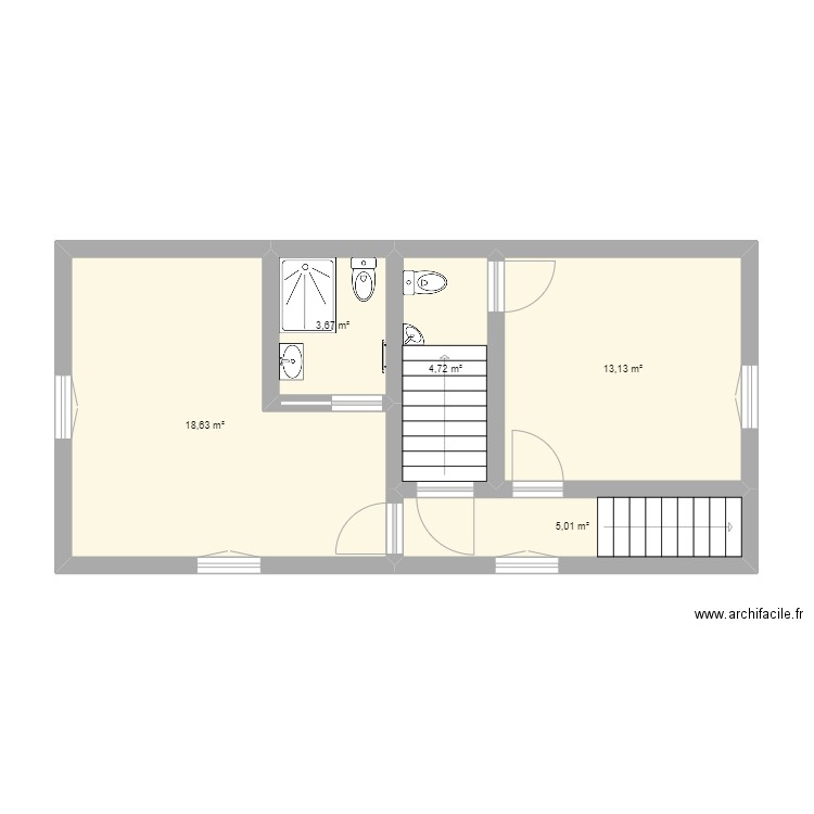 1er étage le clerjus. Plan de 5 pièces et 45 m2