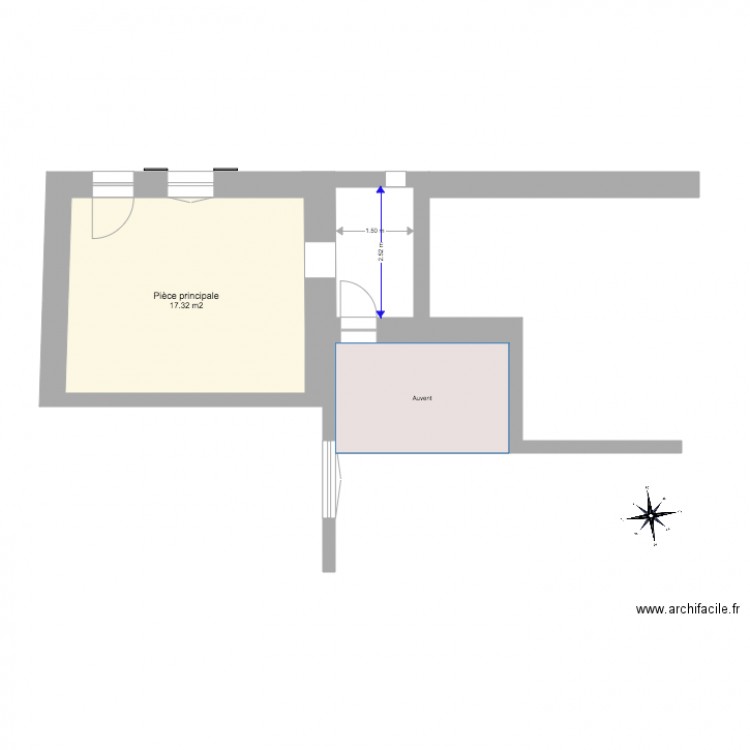 Existant avant travaux avec auvent. Plan de 0 pièce et 0 m2