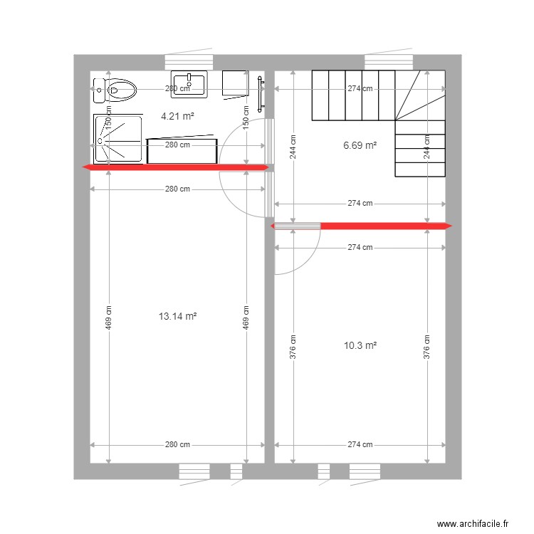 SDBHIL3. Plan de 4 pièces et 34 m2
