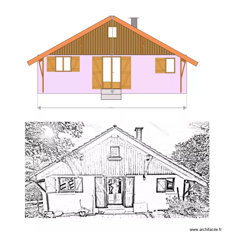 Facade cote extension. Plan de Facade cote extension. Plan de