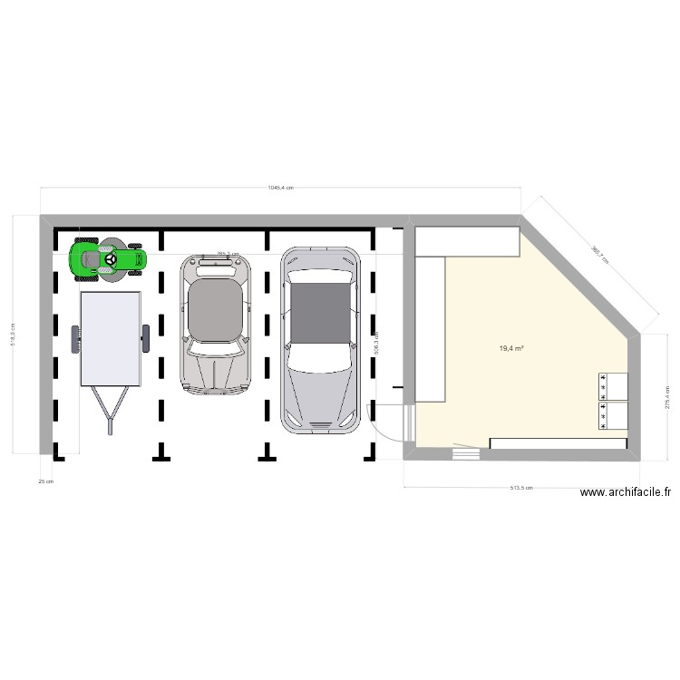 Garage et atelier. Plan de 1 pièce et 19 m2