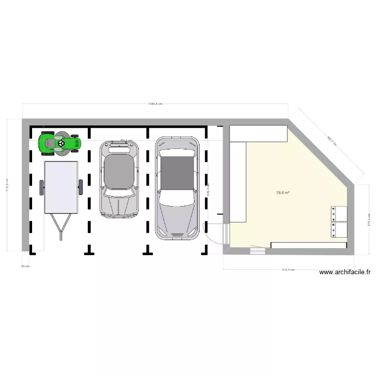 Garage et atelier. Plan de 
