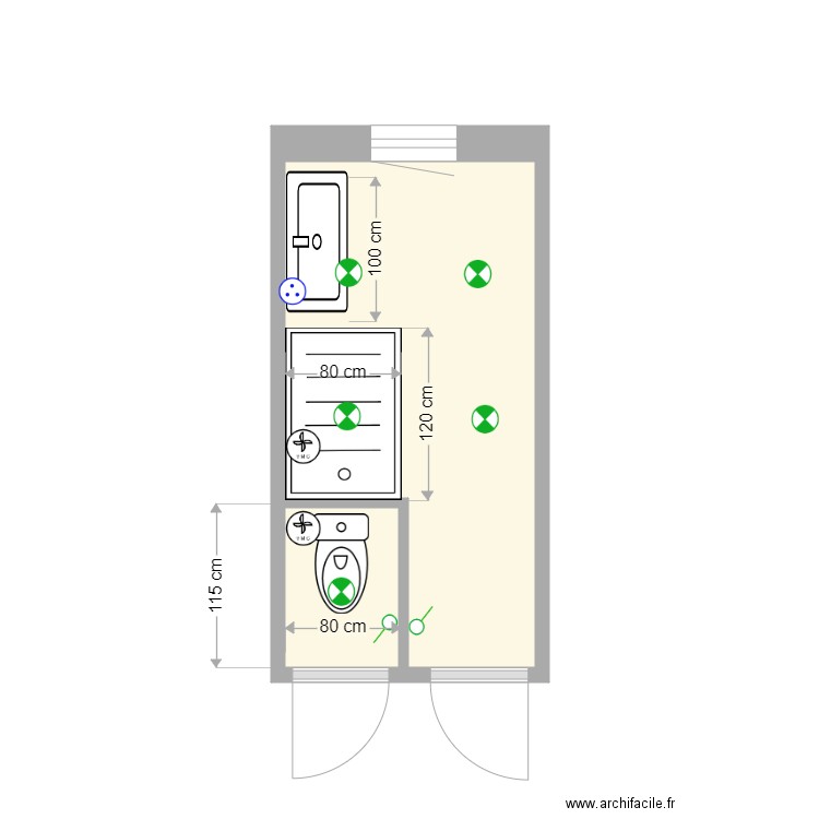 SDB Galinier. Plan de 2 pièces et 6 m2