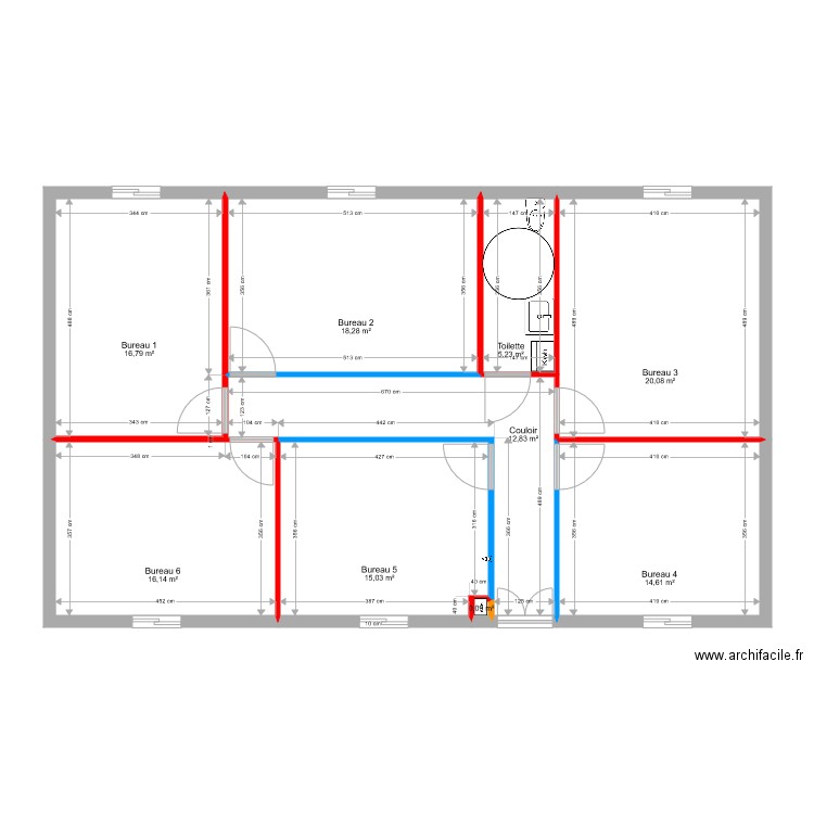 Ancien bureau V4 1 alarme. Plan de 9 pièces et 119 m2