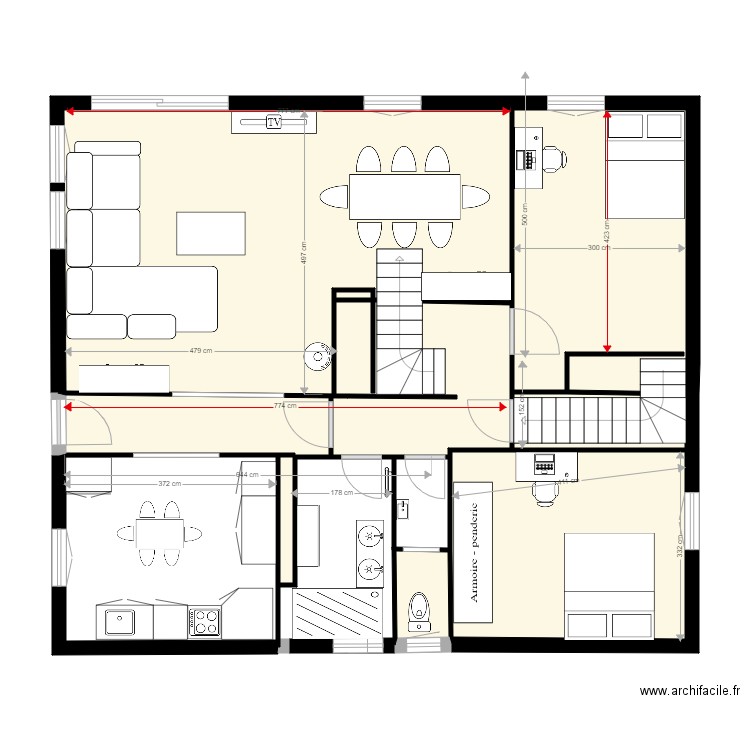 pat 1. Plan de 6 pièces et 79 m2