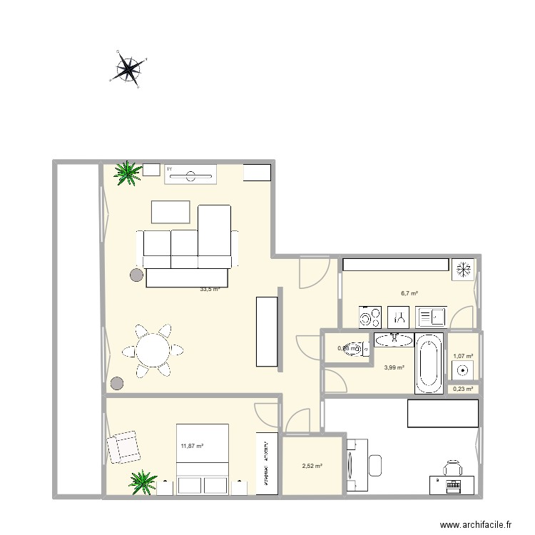 PLAN APPARTEMENT 7. Plan de 8 pièces et 61 m2