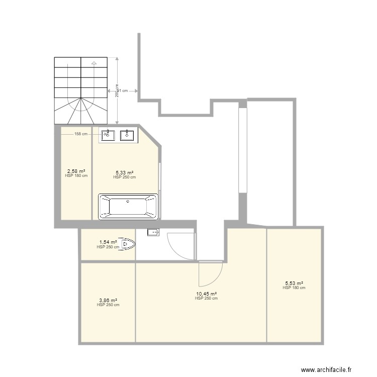 etage 2. Plan de 6 pièces et 29 m2