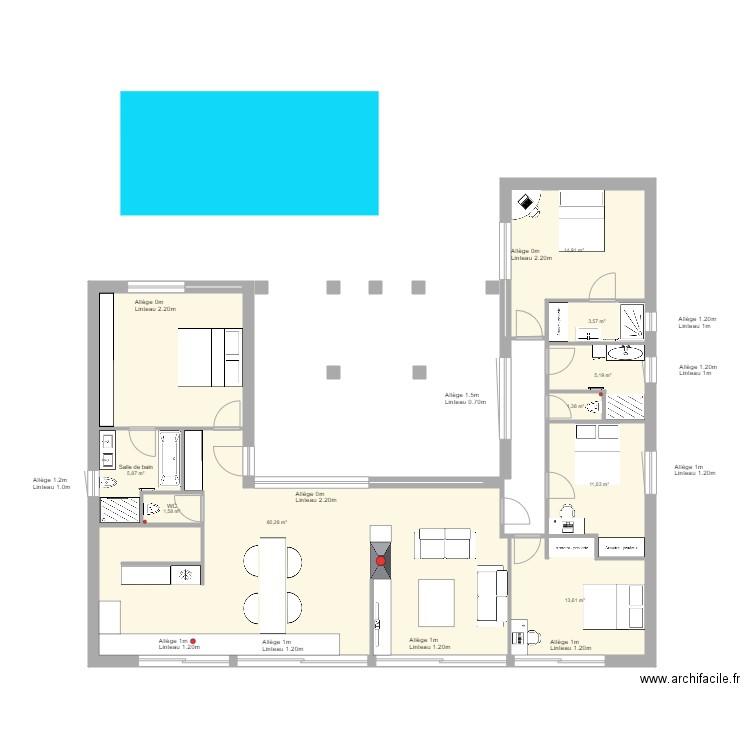 Maison2. Plan de 14 pièces et 234 m2