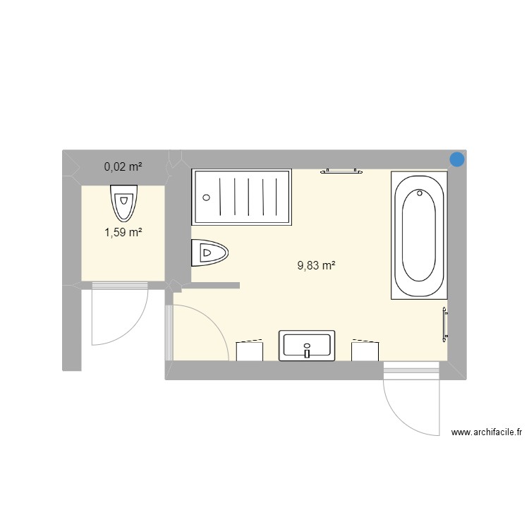 sdb maison. Plan de 3 pièces et 11 m2