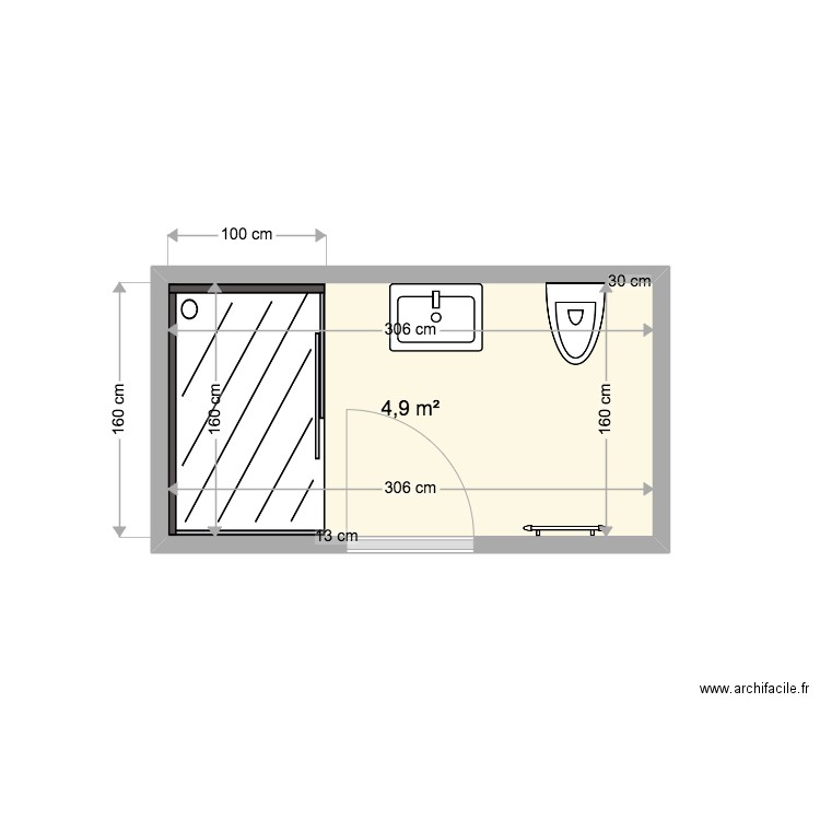 Pantin_SDB_Studio4. Plan de 1 pièce et 5 m2