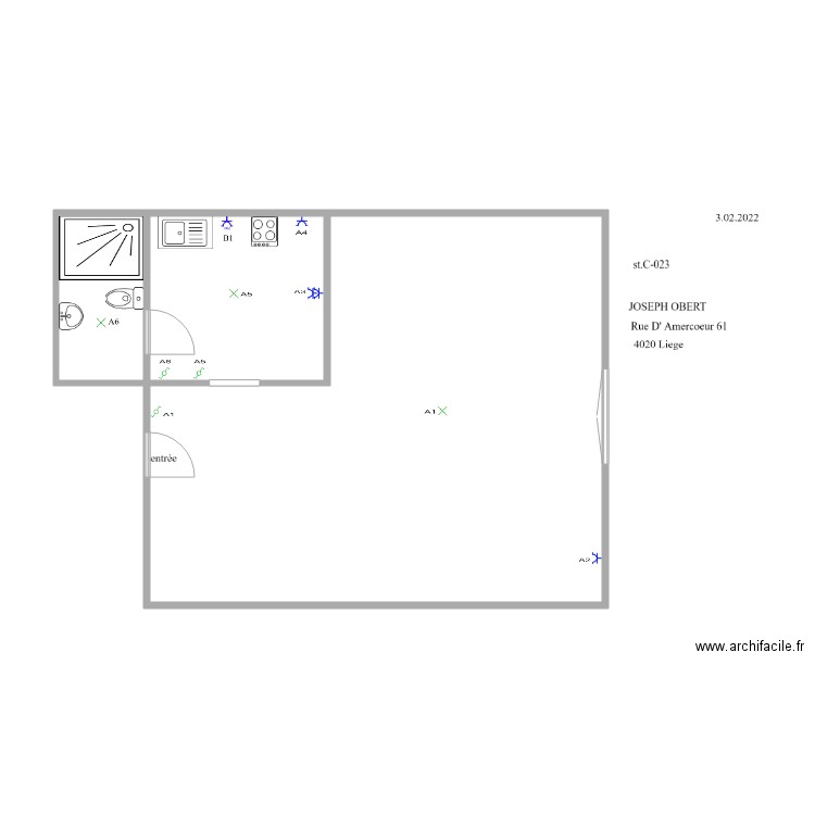 dom c024. Plan de 3 pièces et 60 m2