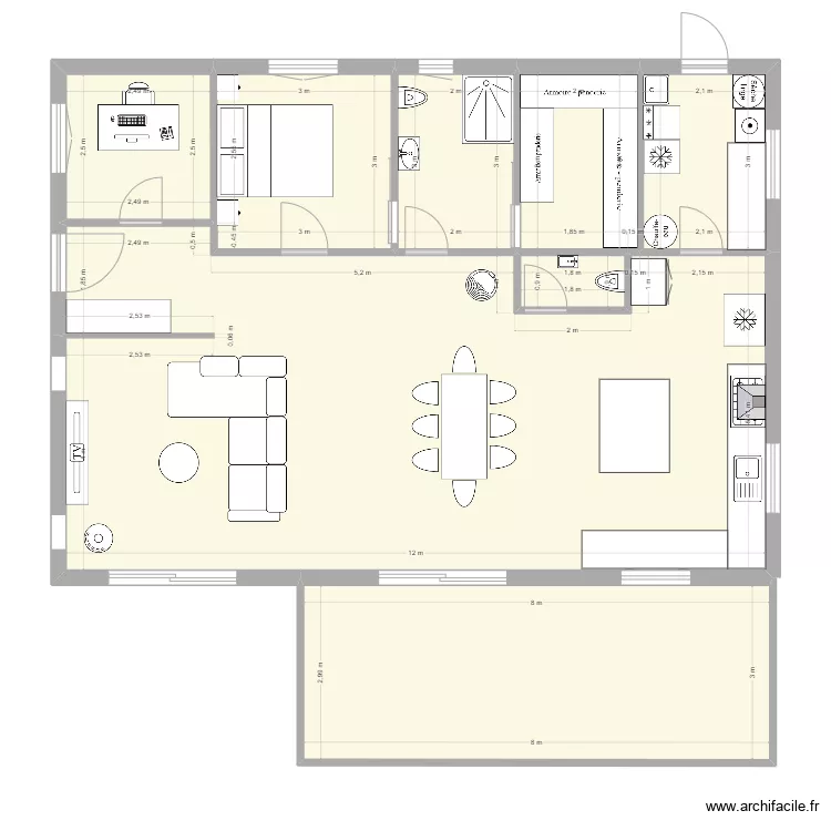 Maison Tarendol Meubl&eacute; avec mesures & terrasse. Plan de 