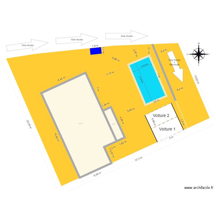 Plan de masse v5. Plan de 2 pièces et 121 m2