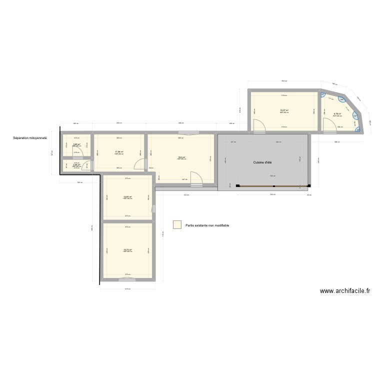 Crespillon extension projetée. Plan de 9 pièces et 114 m2