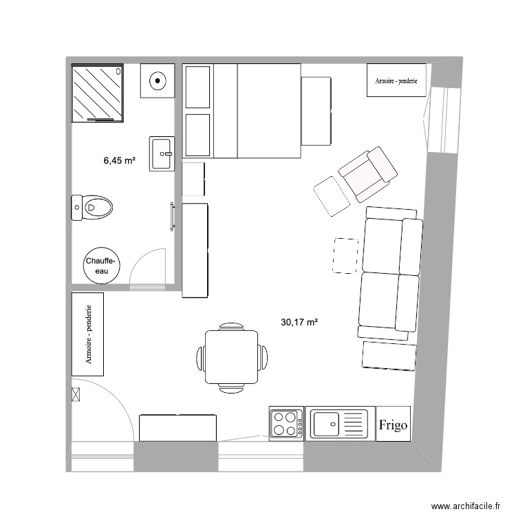 Studio 8. Plan de 2 pièces et 37 m2