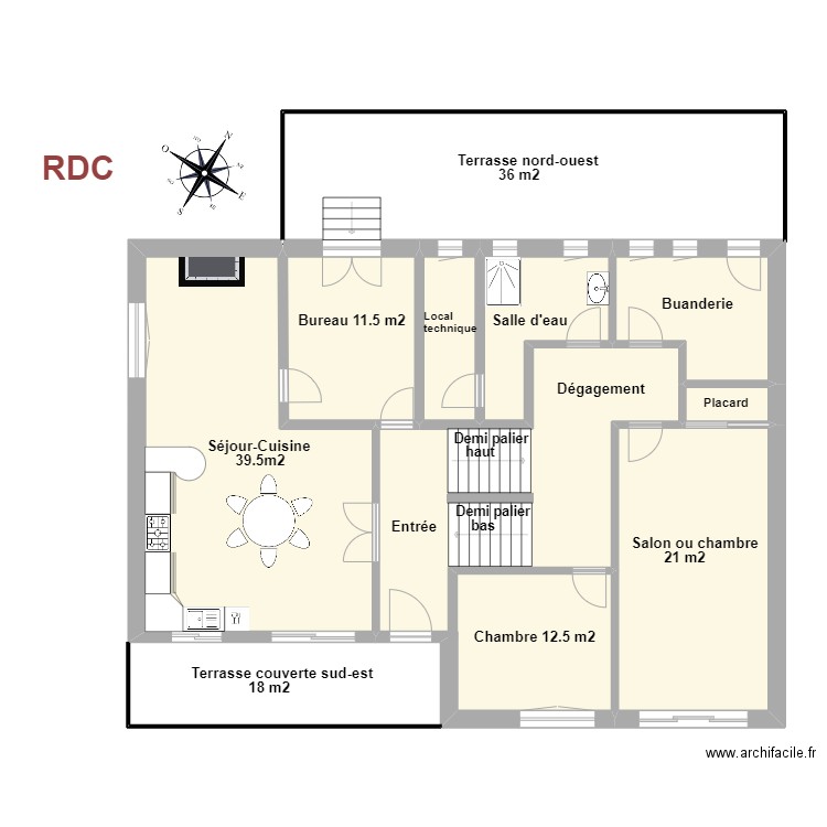 Catherine Jean rdc. Plan de 8 pièces et 138 m2