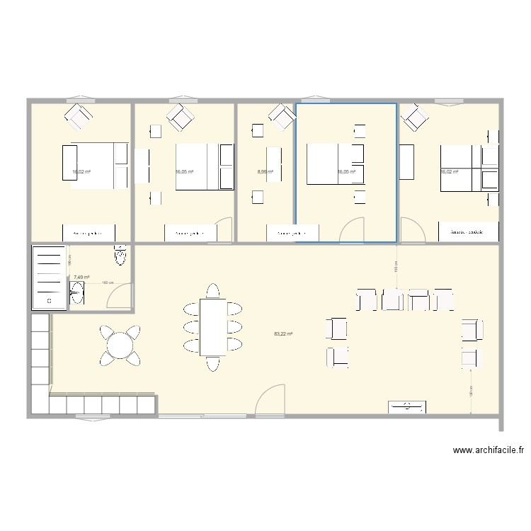 foyer colocation. Plan de 7 pièces et 164 m2