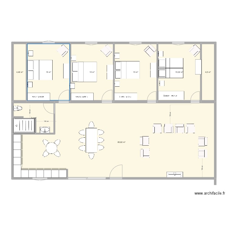 foyer colocation. Plan de 7 pièces et 164 m2