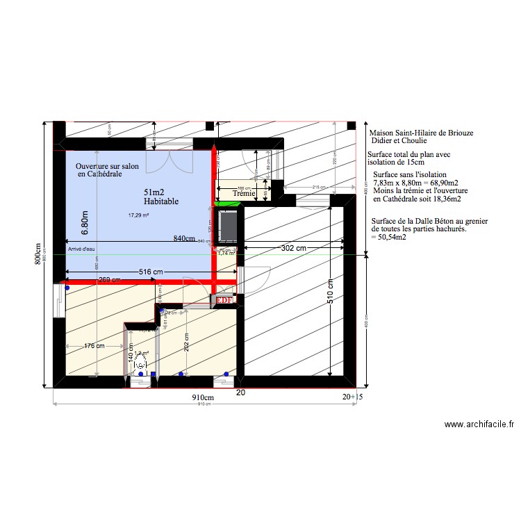 Fondation . Plan de 4 pièces et 32 m2