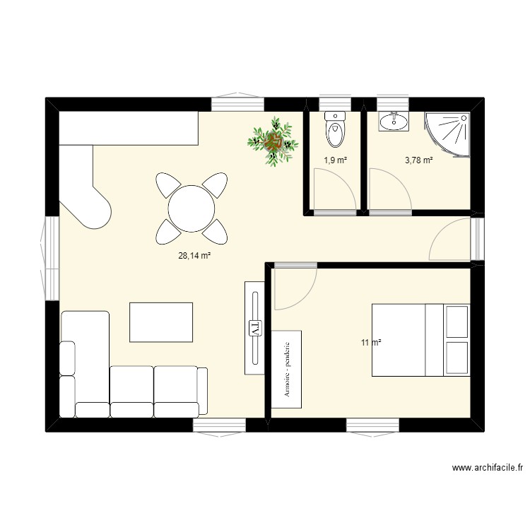 Appartement Loanne. Plan de 4 pièces et 45 m2